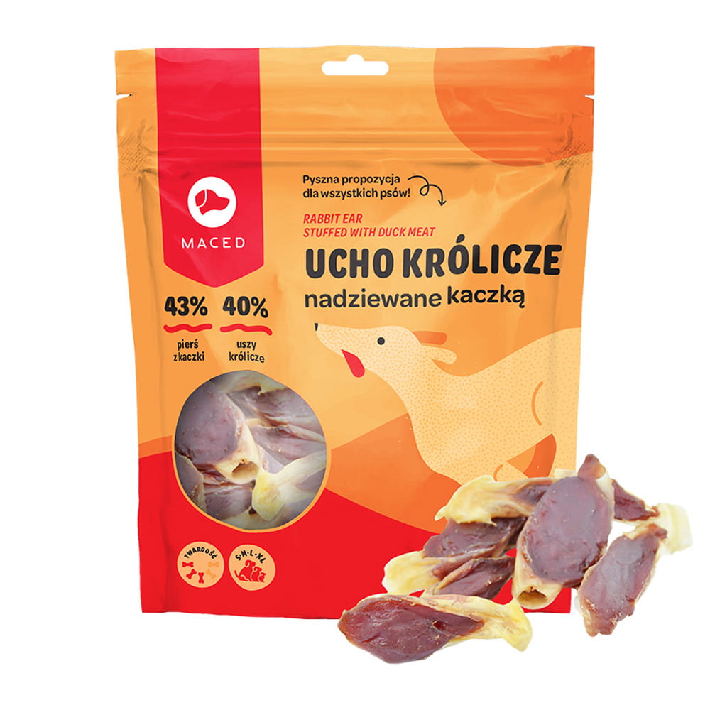 Maced ucho królicze z kaczką 500g przysmak dla psa